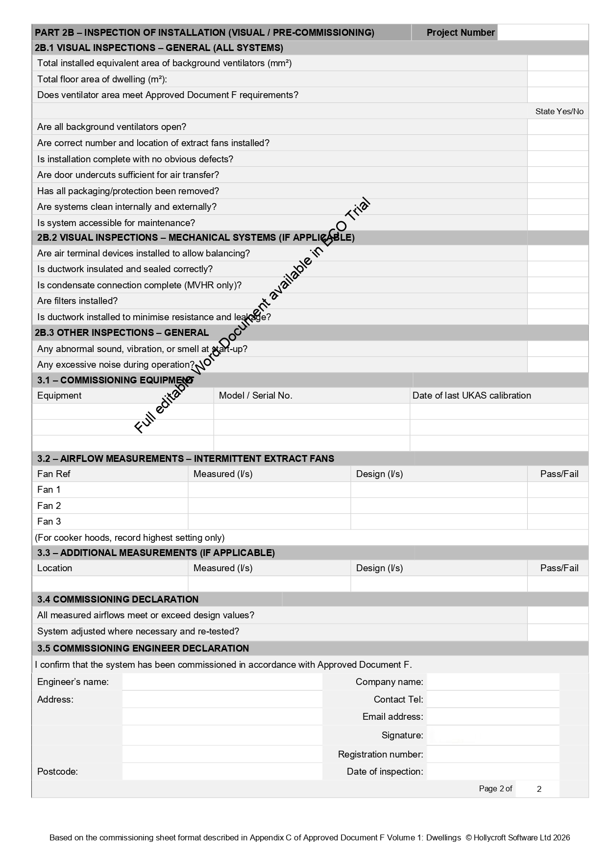 Part F Ventilation Commissioning Sheet — Page 2 preview